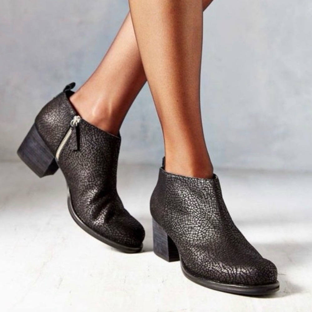 Size 10 Cooperative black booties. Almost has a snake skin look to them.